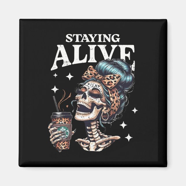 Íman Vivo Skeleton Halloween Leopard Messy Bun Mulheres (Frente)