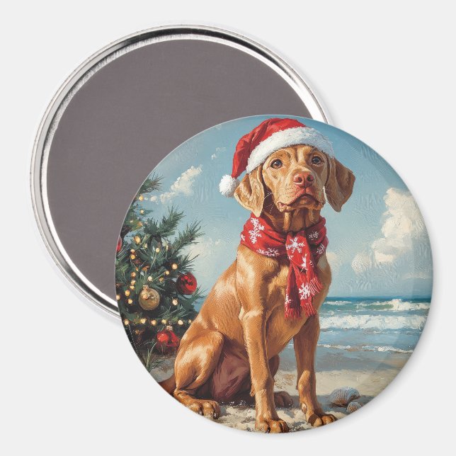 Íman Vizsla Cachorro Natal Vintage Praia (Front/Back)