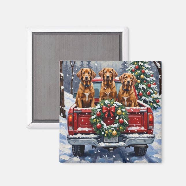 Íman Vizsla Caminhão Vermelho de Natal Feriado (Front/Back)