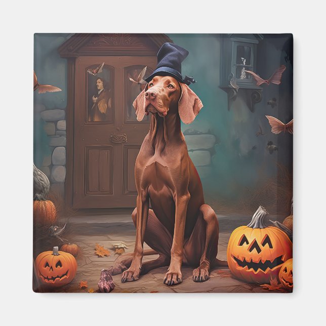 Íman Vizsla Pumpkins Halloween Scary (Frente)