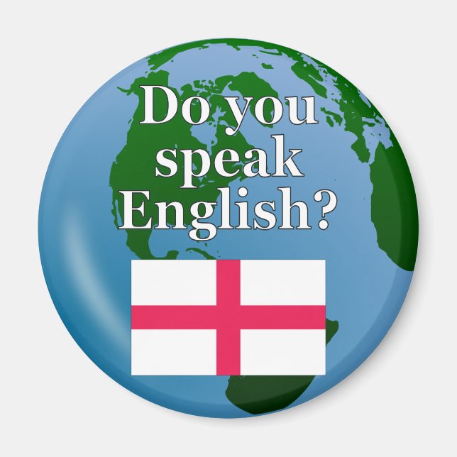 Íman "Você fala inglês?" em inglês. Sinalizador e globo (Frente)
