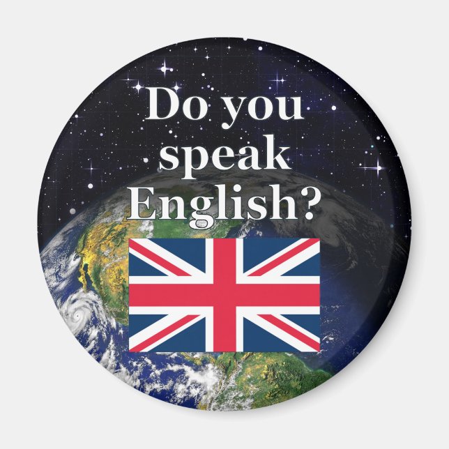 Íman "Você fala inglês?" em inglês. Sinalizador e Terra (Frente)