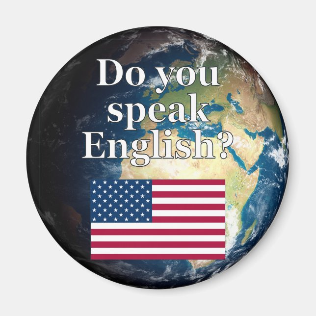 Íman "Você fala inglês?" em inglês. Sinalizador e Terra (Frente)