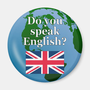 Íman "Você fala o inglês? "em inglês. Bandeira & glo