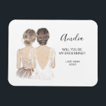 Íman Você será o meu ímã da damas de honra?<br><div class="desc">Simples e clássico imã "Você será minha dama de honra?" com noiva e dama de honra. Personalize o nome e a função de sua preferência.</div>