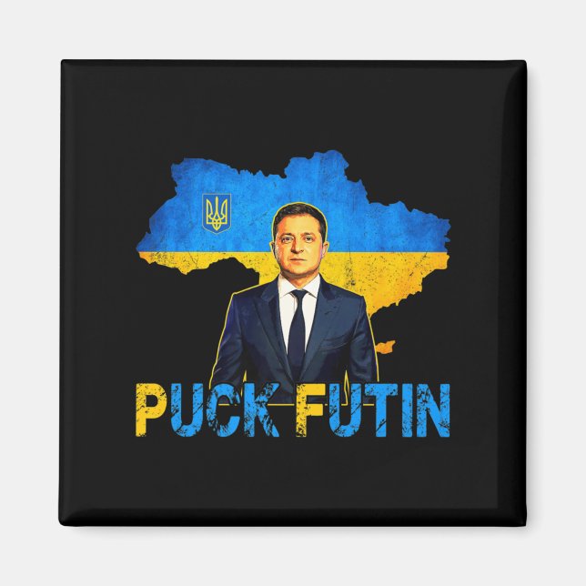 Íman Volodymyr Zelensky Puck Futin Memória Eu Fico Com  (Frente)