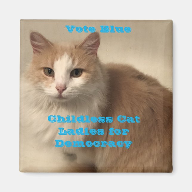 Íman Votar Damas de Gato Isolado Azul (Frente)