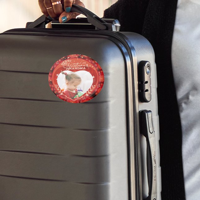 Íman Vovó de Foto de Natal RED (RED Christmas Photo Grandma Magnet)