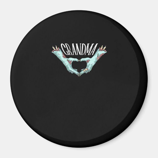 Íman Vovó Zombie Mão Coração Halloween Família (Frente)