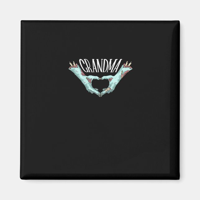 Íman Vovó Zombie Mão Coração Halloween Família (Frente)