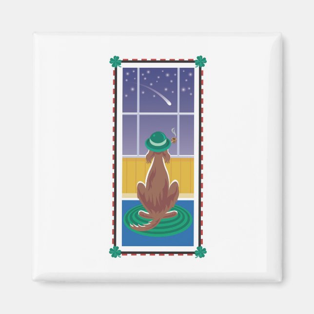Íman WagsToWish_Irish Setter Wishing em uma estrela (Frente)