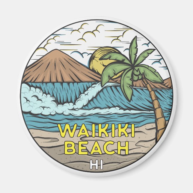 Íman Waikiki Beach Hawaii Vintage (Frente)