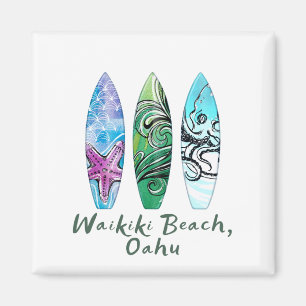 Íman Waikiki Beach Oahu Watercolor Surfboards