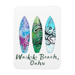 Íman Waikiki Beach Oahu Watercolor Surfboards