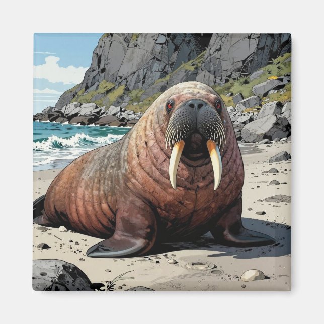 Íman Walrus on a Sandy Beach  | Cute Animals (Frente)