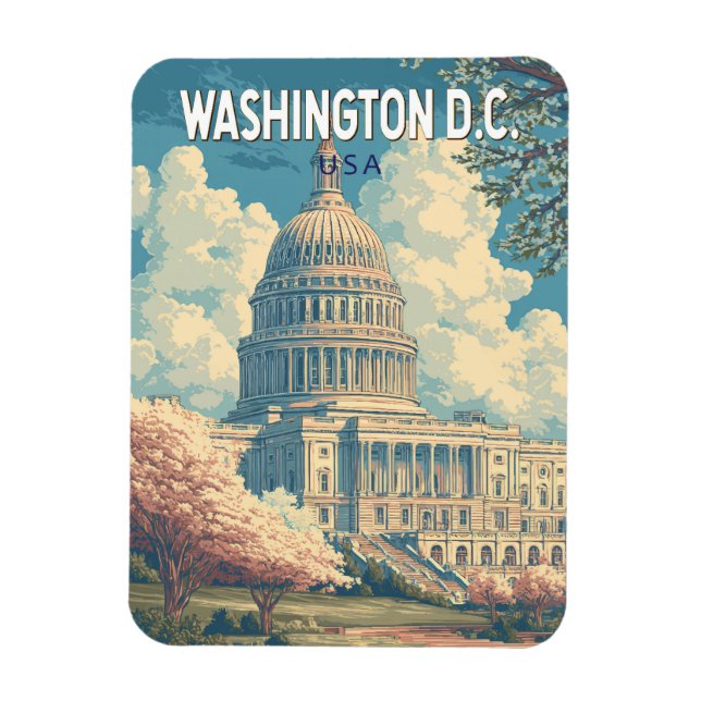 Íman Washington DC Capitol Viagem Arte Vintage (Vertical)