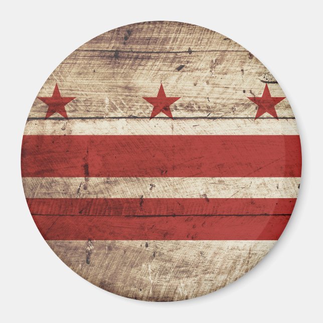 Íman Washington DC Flag no Old Wood Grain (Frente)
