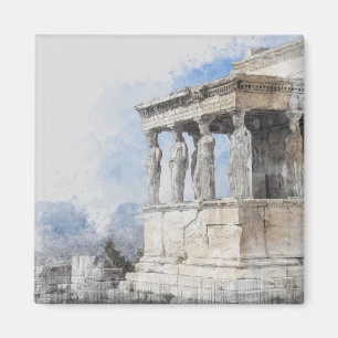 Íman Watercolor Atenas Magnet - Grécia Ruins Souvenir