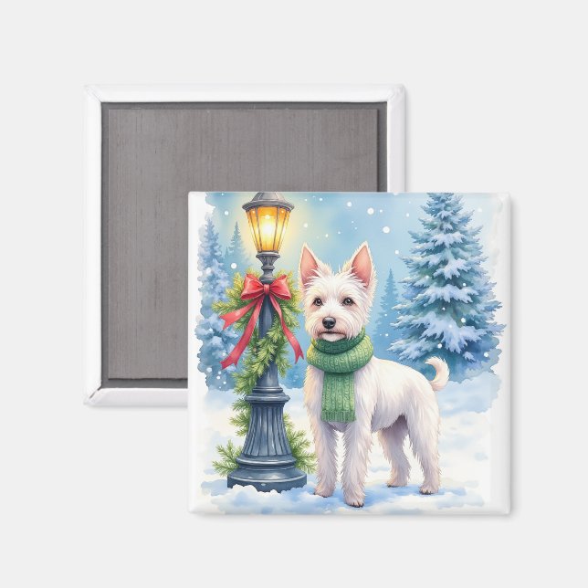 Íman Watercolor Bedlington Terrier Lamppost Christmas (Front/Back)