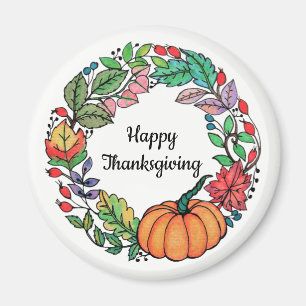 Íman Watercolor Belo Pumpkin Wreath com folhas