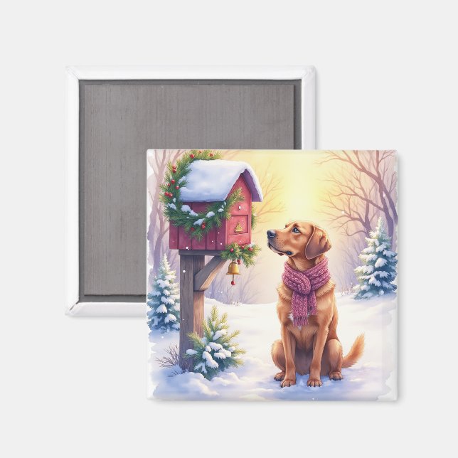 Íman Watercolor Bloodhound Country Mailbox Christmas (Front/Back)