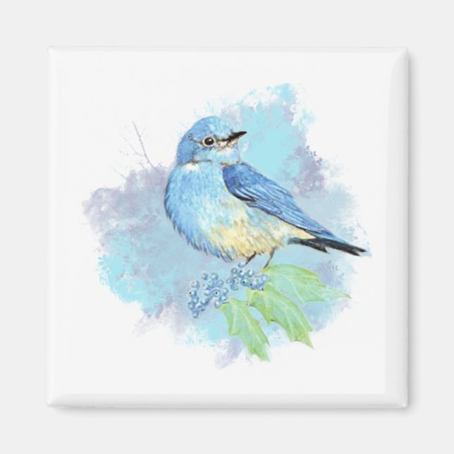 Íman Watercolor Bluebird Pretty Blue Garden Bird Art (Frente)
