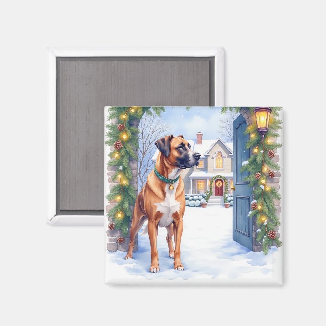 Íman Watercolor Boerboel Farmhouse Gate Christmas (Front/Back)