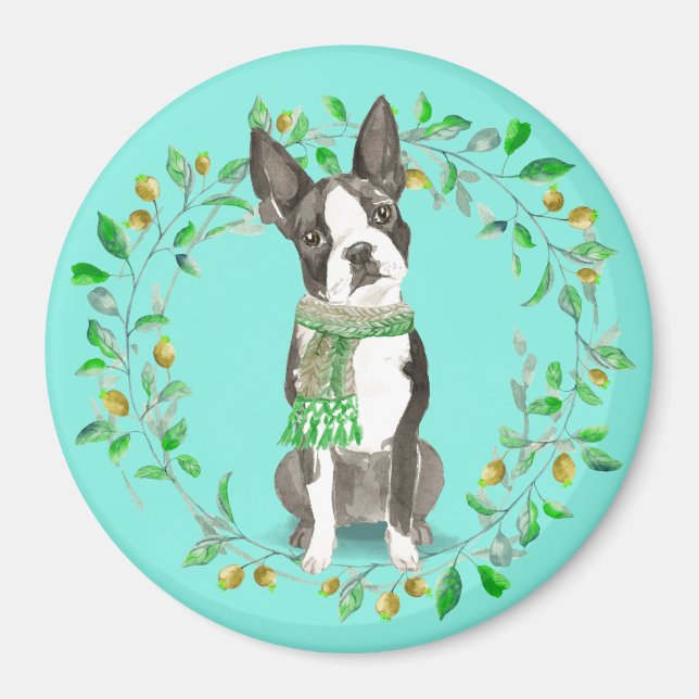 Íman Watercolor Boston Terrier Bestie (Frente)