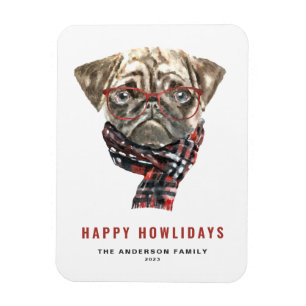 Íman Watercolor Christmas Pug Happy Howlidays