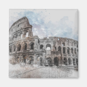 Íman Watercolor Colosseum Roma Itália