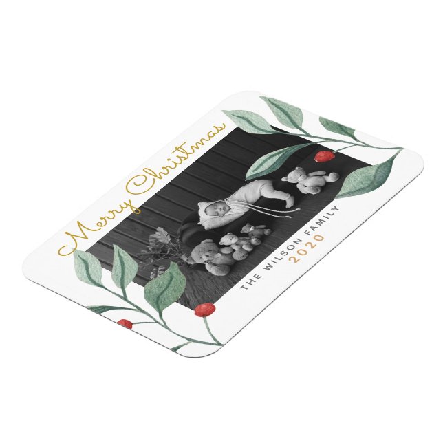 Íman Watercolor de Natal Greenery & Berry (Left Side)