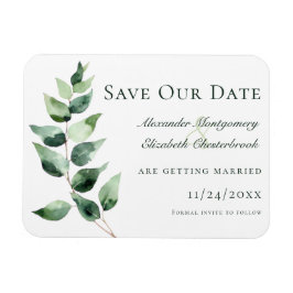 Íman Watercolor Eucalyptus Wedding Save the Date White