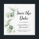 Íman Watercolor Eucalyptus Weding Date (Salvar a Data)<br><div class="desc">O Casamento Eucalyptus,  Cura Botânica Bonita,  salva o ímã de datas que faz uma manutenção perfeita para os seus convidados e será apreciado por anos. Substitua facilmente os nomes,  o lançamento,  a data e o local para criar um lançamento de data única</div>