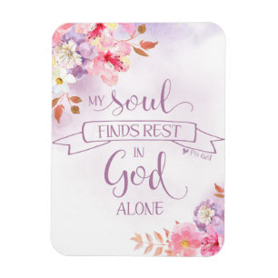 Íman Watercolor Floral, Minha Alma Encontra Descanso -