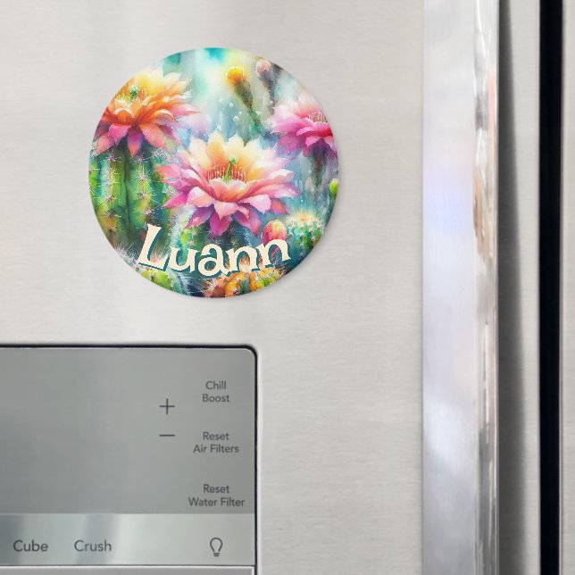 Íman Watercolor Flowering Succulent Cacti Personalized (In Situ (Fridge))