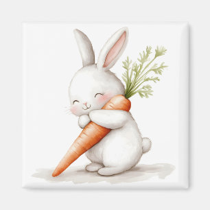 Íman Watercolor Fluffy Bunny Carrot Love