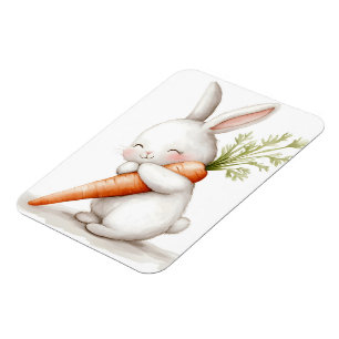Íman Watercolor Fluffy Bunny Carrot Love