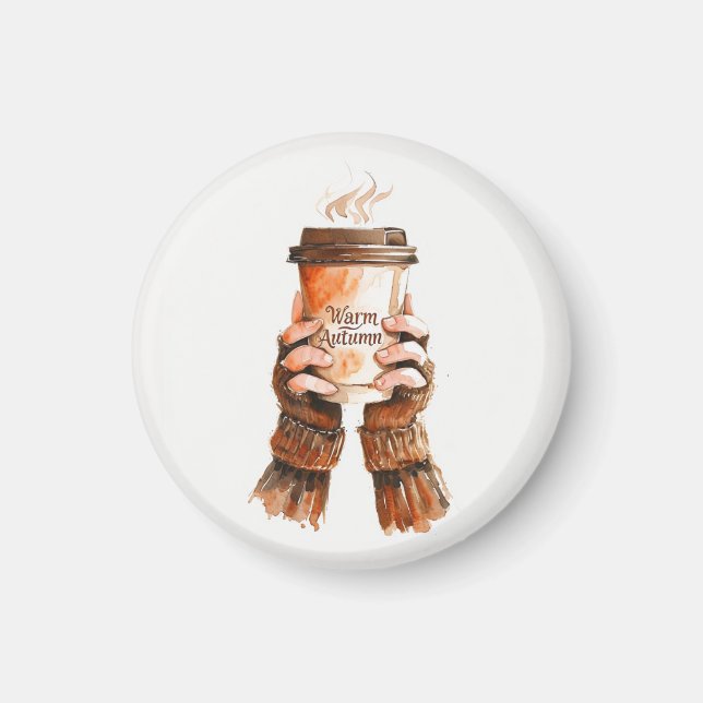 Íman Watercolor Girl Holding Café Mug (Frente)