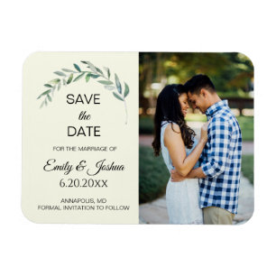 Íman Watercolor Greenery Botanical Photo Save the Date