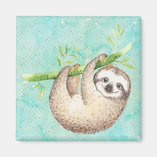 Íman Watercolor Happy Sloth (Frente)