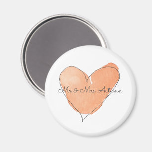 Íman Watercolor Heart Mr & Mrs NAME Casamento outono Or