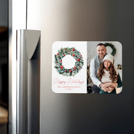 Íman Watercolor Holly Berry & Greenery Wreath Foto