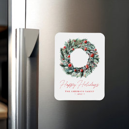 Íman Watercolor Holly Berry & Greenery Wreath Holiday