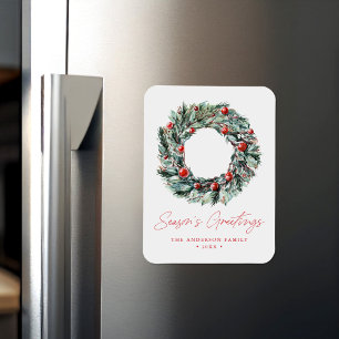 Íman Watercolor Holly Berry & Greenery Wreath Holiday