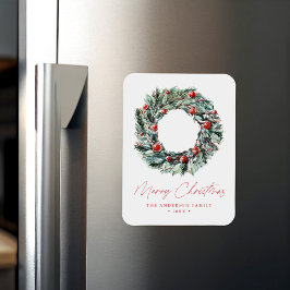 Íman Watercolor Holly Berry & Greenery Wreath Natal
