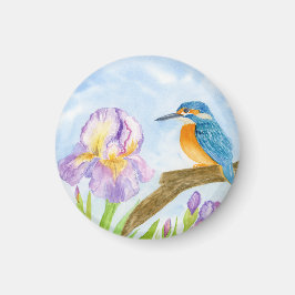 Íman Watercolor Kingfisher with Purple Irises