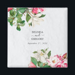 Íman Watercolor Magnolia Flowers Favor de Casamento<br><div class="desc">Uma bela design de casamento da flor de Magnolia. Um design único que usa botânica de vintagem rústica Magnolia florals. Um elegante design floral branco e cor-de-rosa com um traço de verde. Um casamento chic favorece a design com elementos modernos. Os convites de casamento e outros artigos de papelaria também...</div>