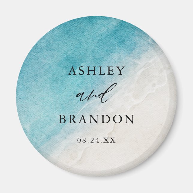 Íman Watercolor Ocean Summer Beach Weding Party (Frente)