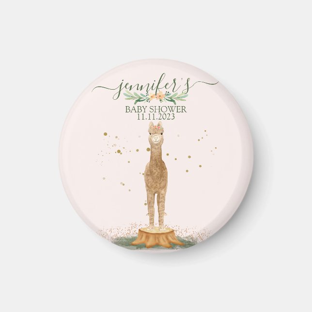 Íman Watercolor pink Alpaca Baby Shower Animal (Frente)