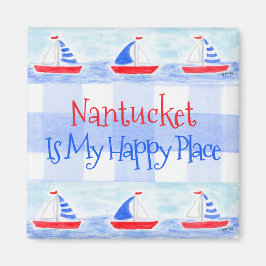 Íman Watercolor Sailboat Check Happy Place TOWN NAME
